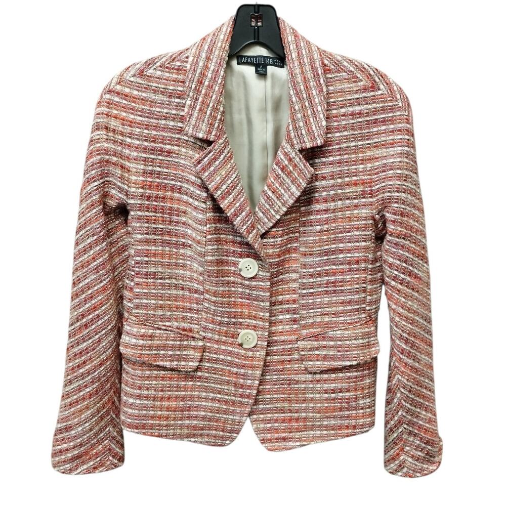 Lafayette 148 Womens Cotton Wool Blend Tweed Blazer 2 Career Preppy Academia